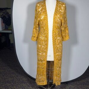 Lucca Couture Long Crocheted Cardigan Open Knit Size L